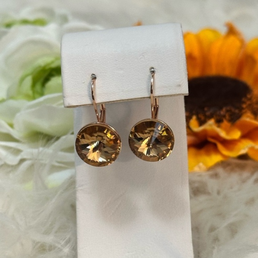 Sparkle Tan Gemstone Rose Gold Hook Style Pierced Earrings NEW!